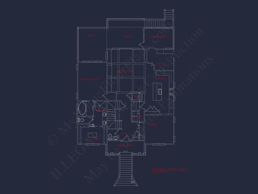 Coastal house Plan: 3-Story, 4-Bedroom, Floor Plan Blueprint