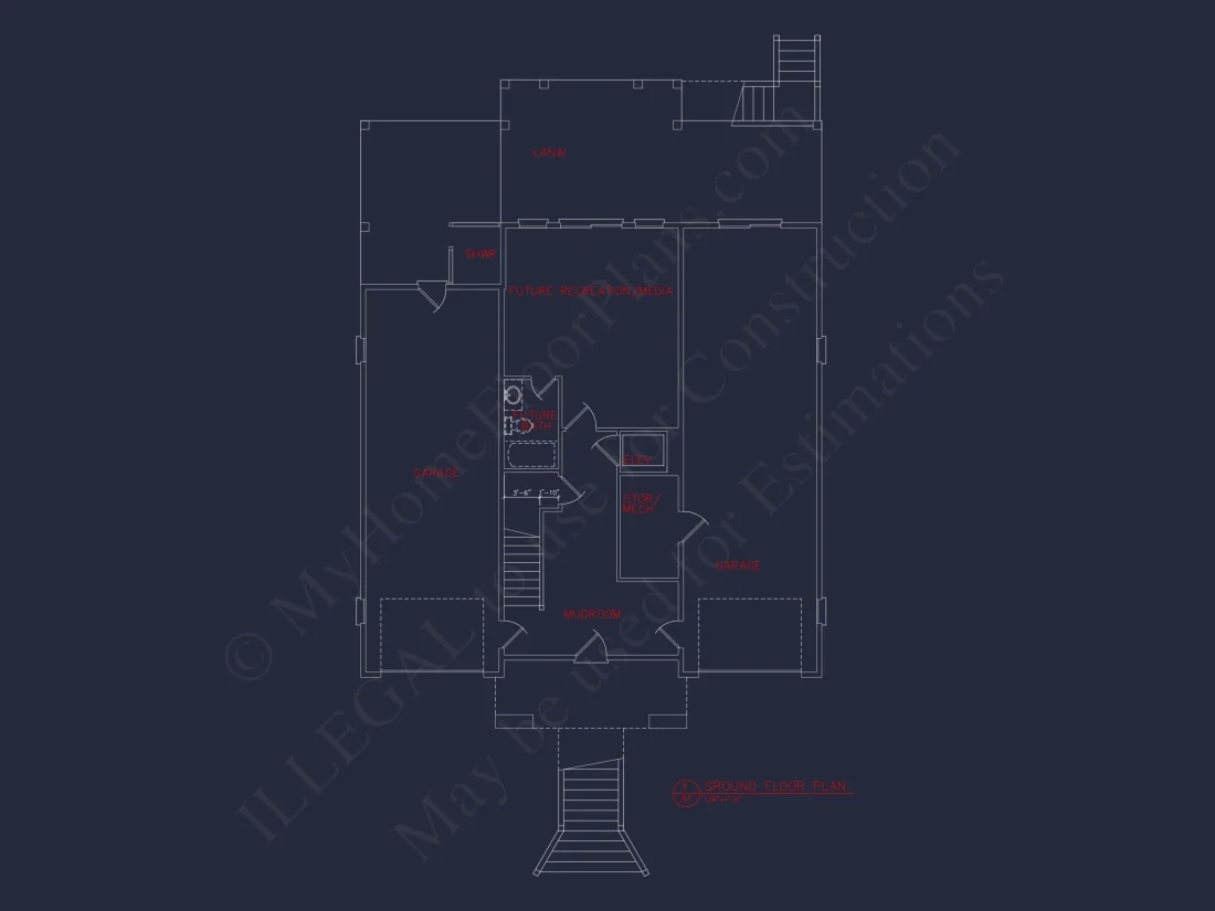 Coastal house Plan: 3-Story, 4-Bedroom, Floor Plan Blueprint