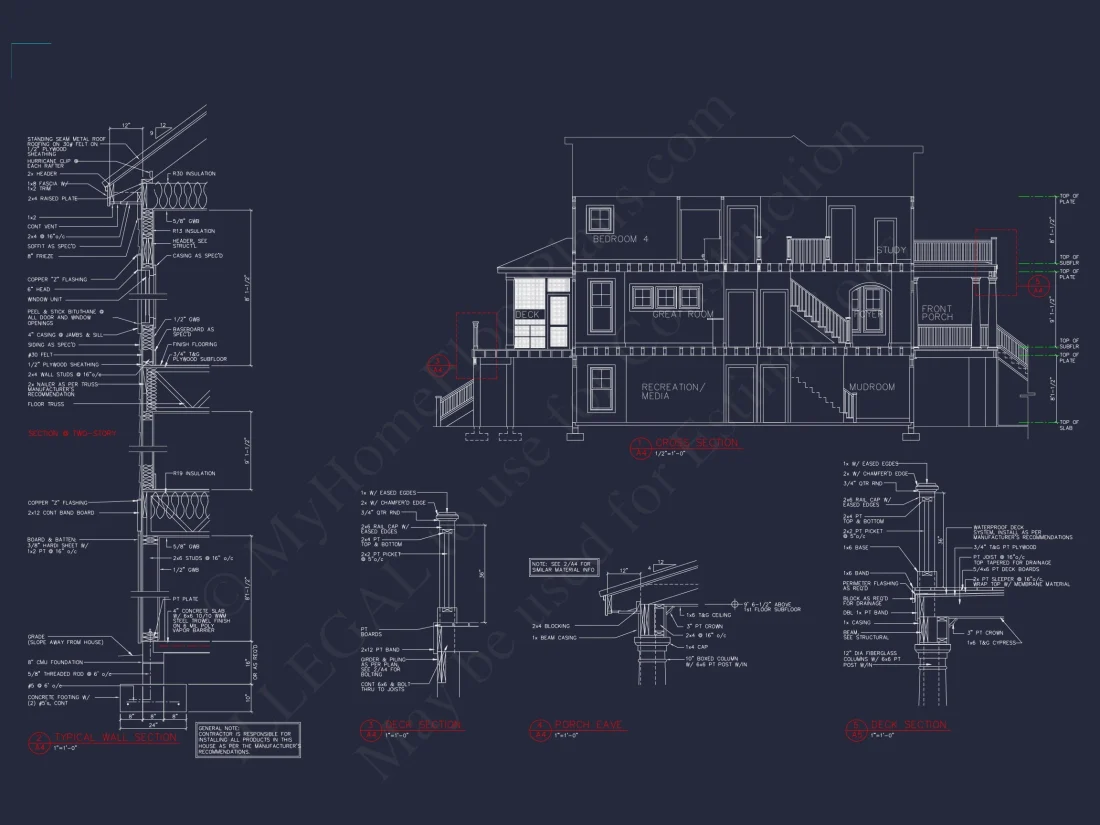 Coastal house Plan: 3-Story, 4-Bedroom, Floor Plan Blueprint