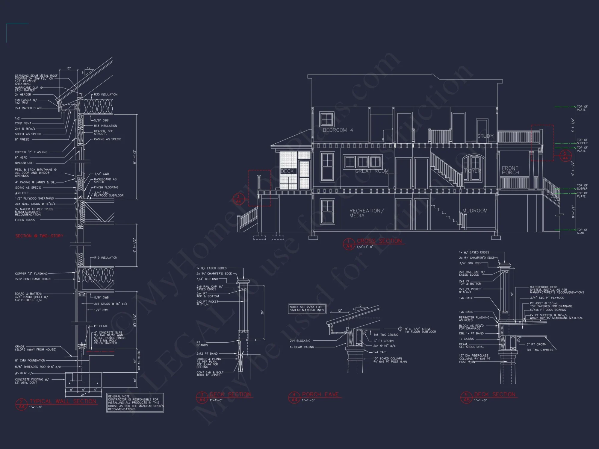 Coastal house Plan: 3-Story, 4-Bedroom, Floor Plan Blueprint