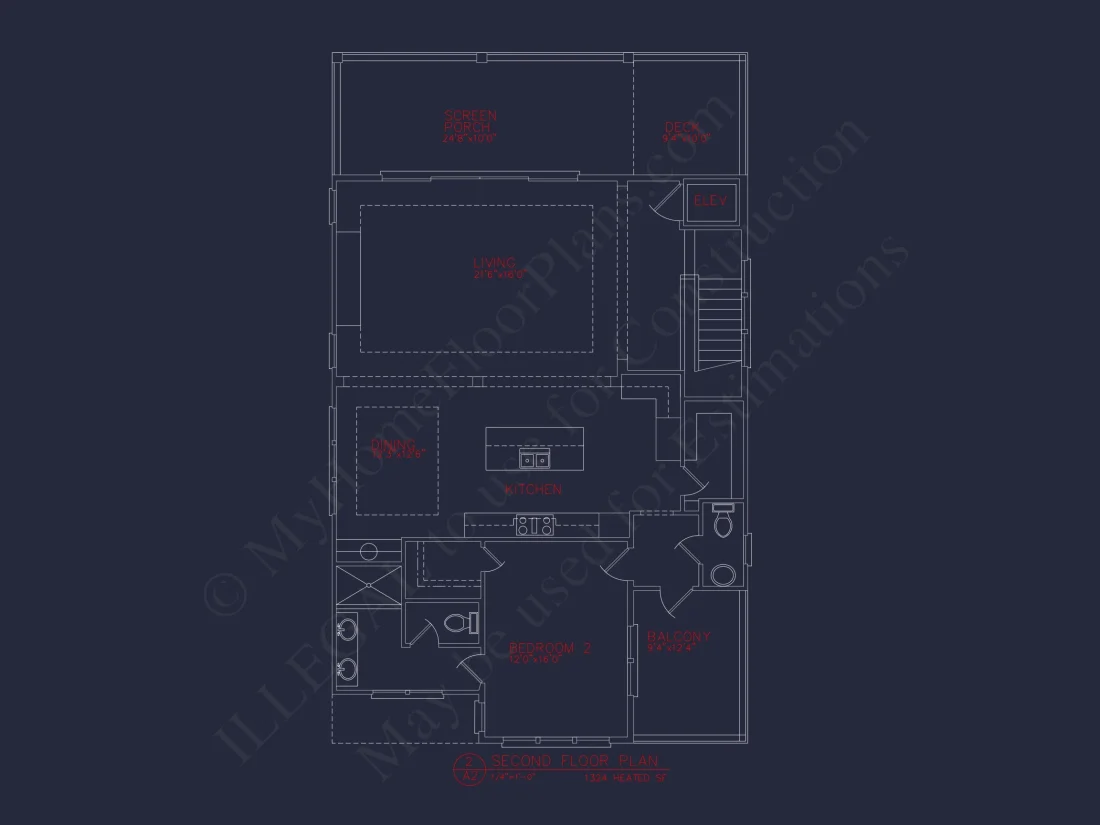 Coastal 3-Story Beach house Floor Plan: 4-Bed, CAD Blueprint