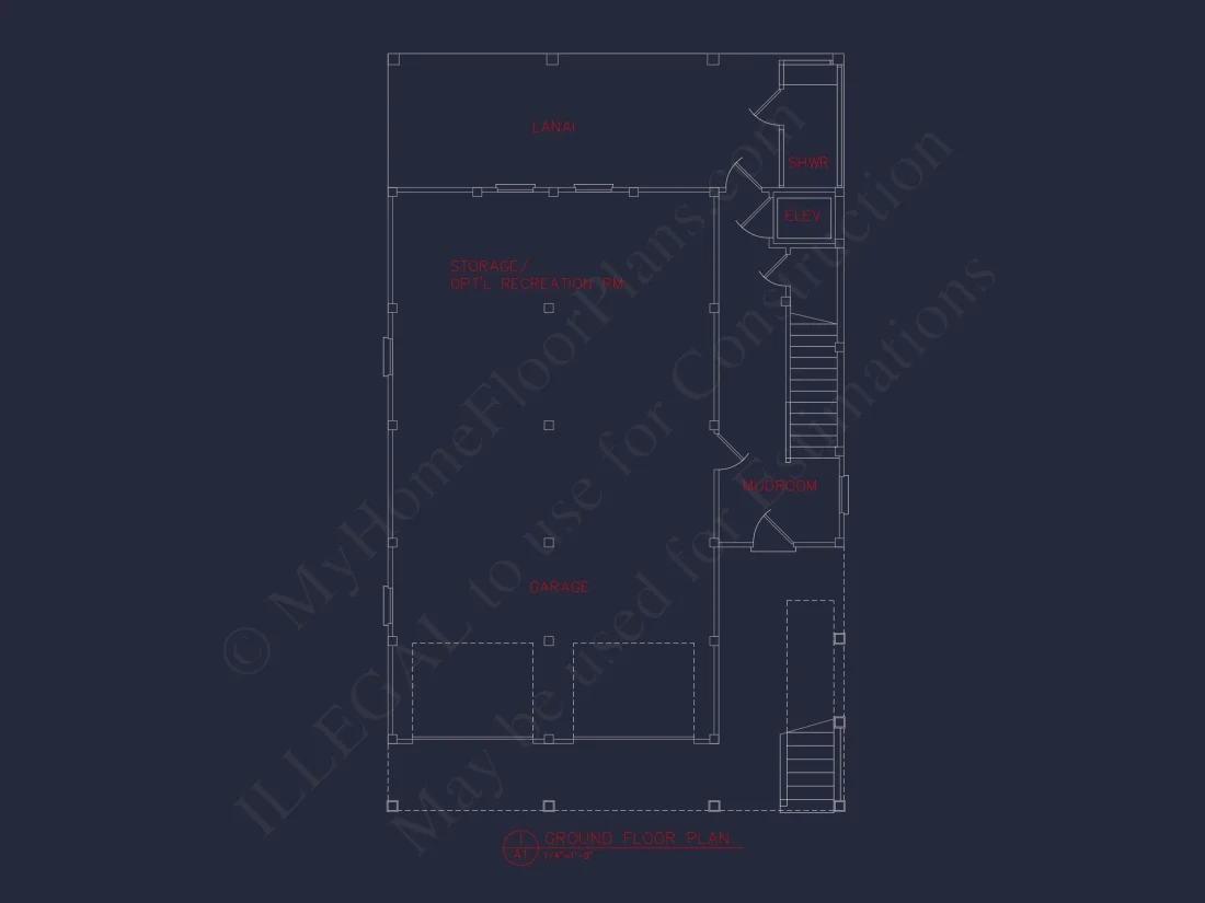 Coastal 3-Story Beach house Floor Plan: 4-Bed, CAD Blueprint