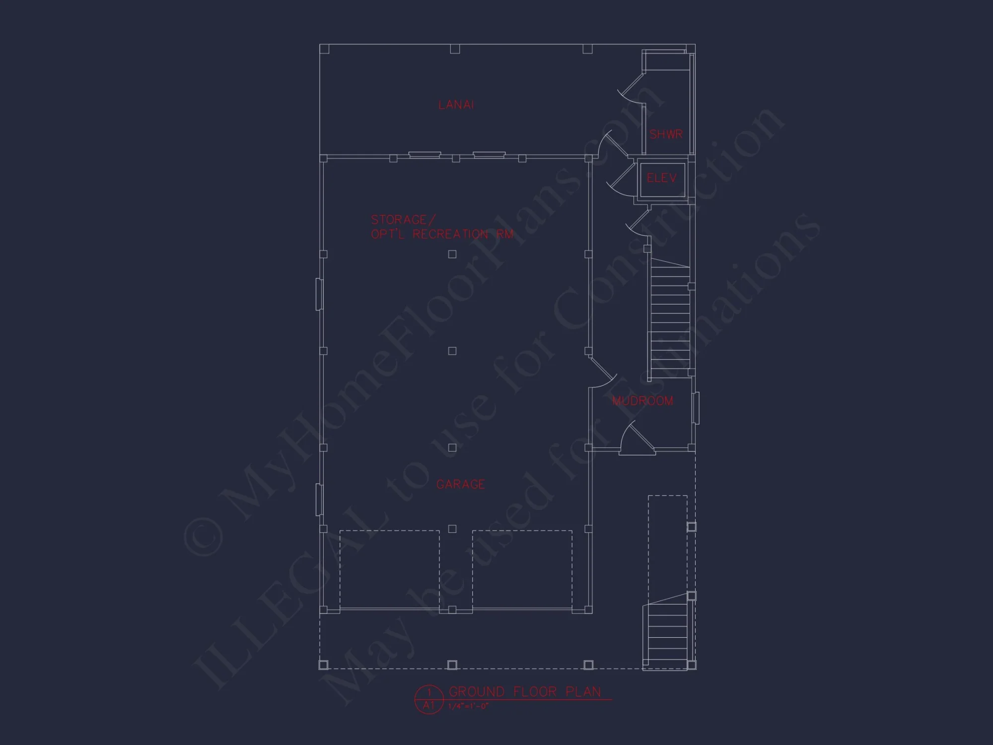Coastal 3-Story Beach house Floor Plan: 4-Bed, CAD Blueprint