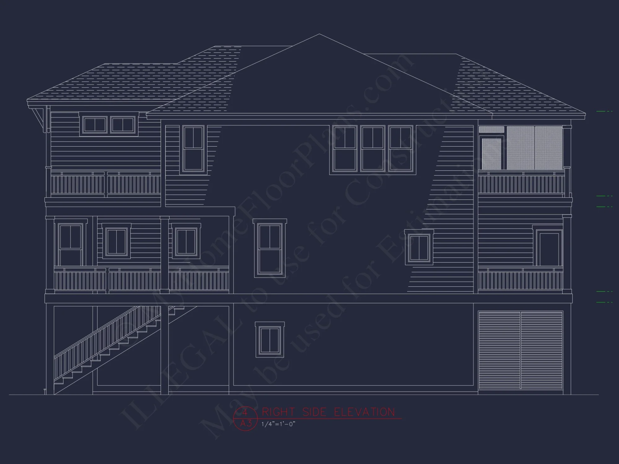 Coastal 3-Story Beach house Floor Plan: 4-Bed, CAD Blueprint