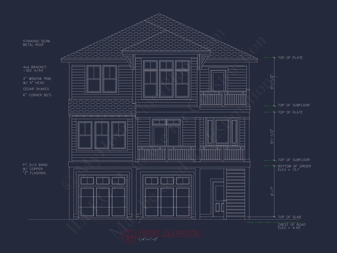Coastal 3-Story Beach house Floor Plan: 4-Bed, CAD Blueprint