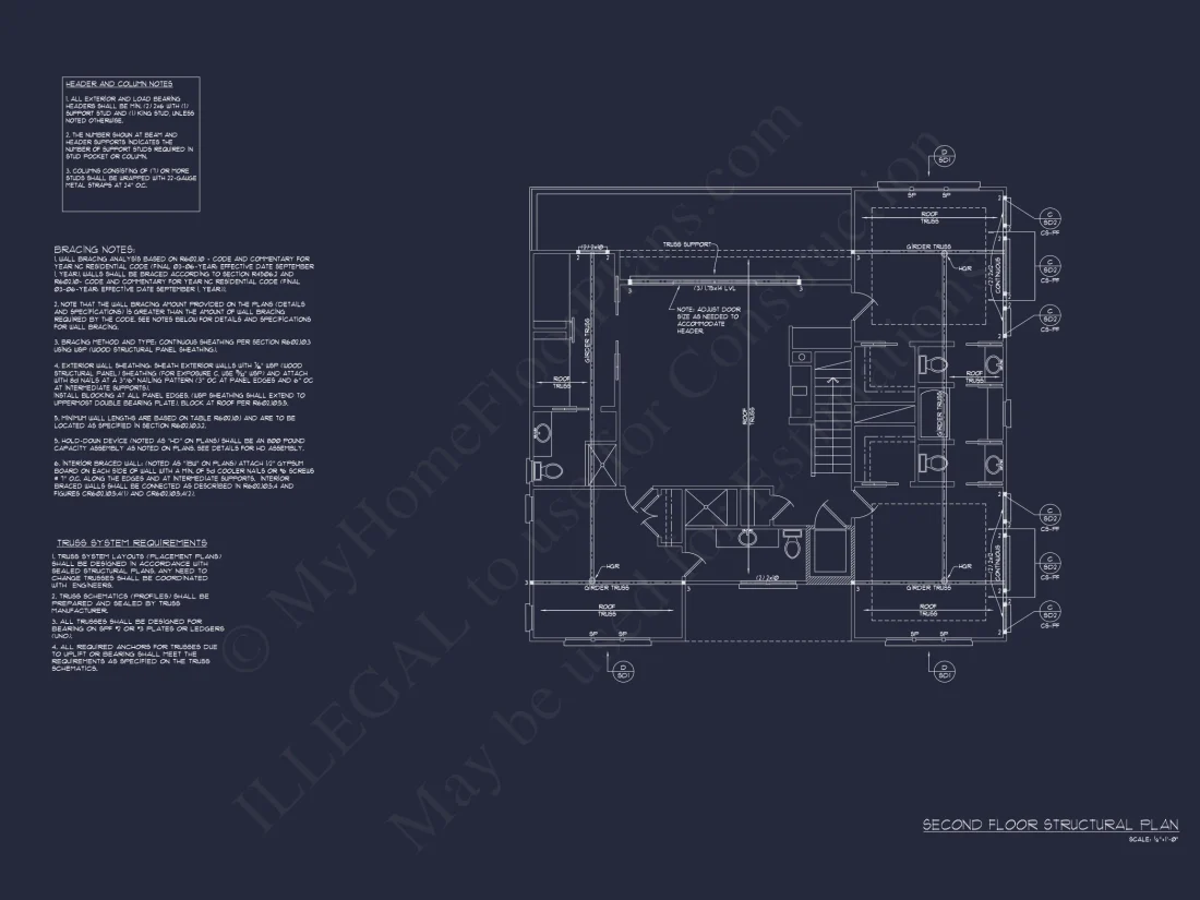 Coastal house Plan: 4-Bedroom, 3-Story Floor Plan Blueprint
