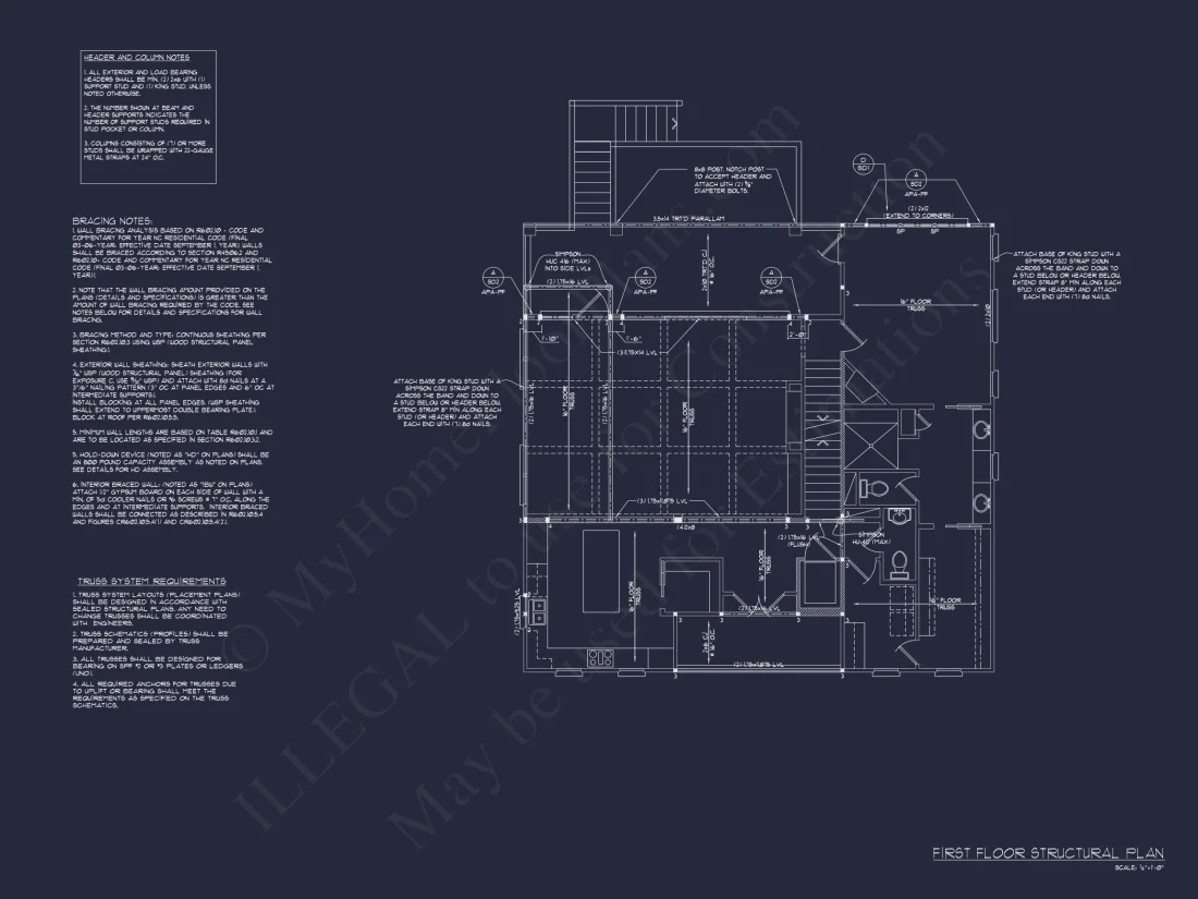 Coastal house Plan: 4-Bedroom, 3-Story Floor Plan Blueprint