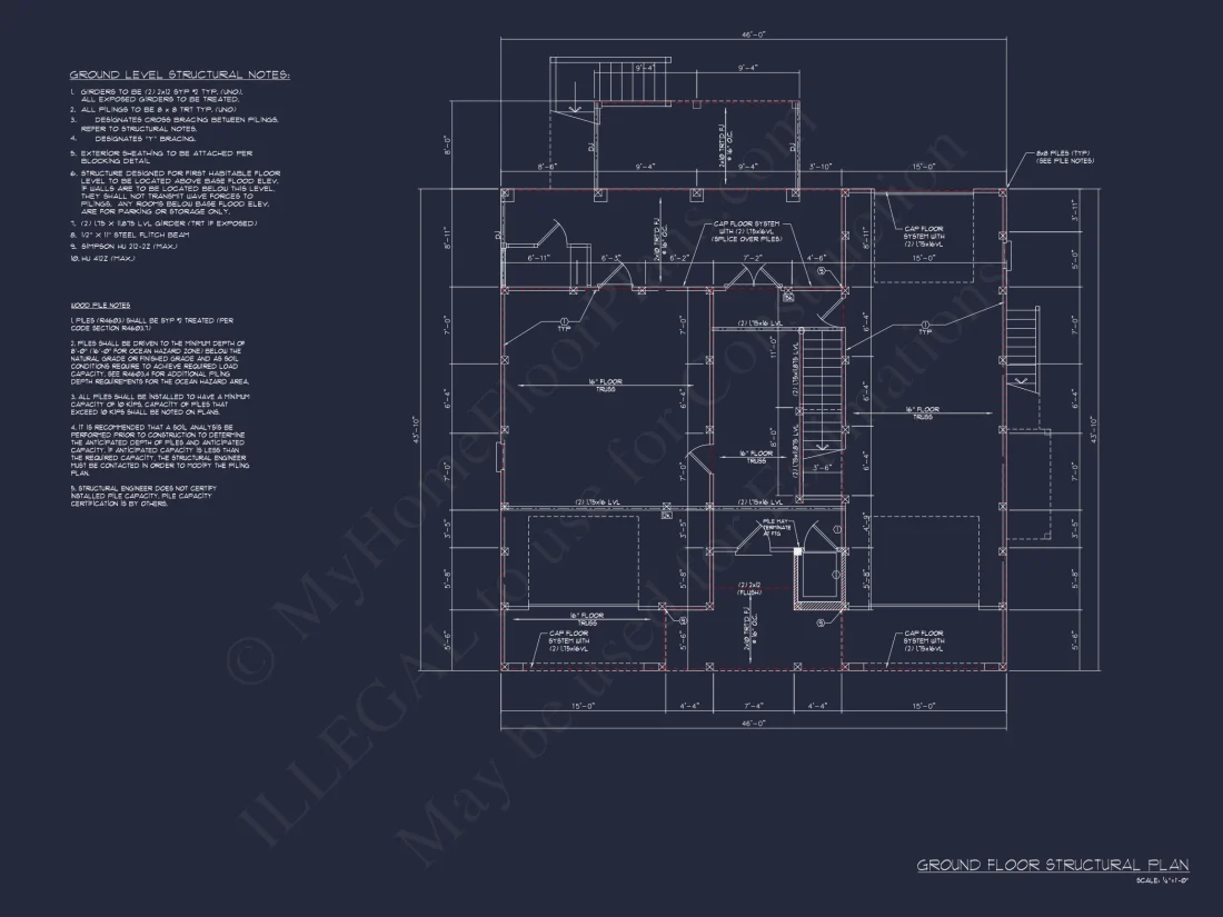 Coastal house Plan: 4-Bedroom, 3-Story Floor Plan Blueprint