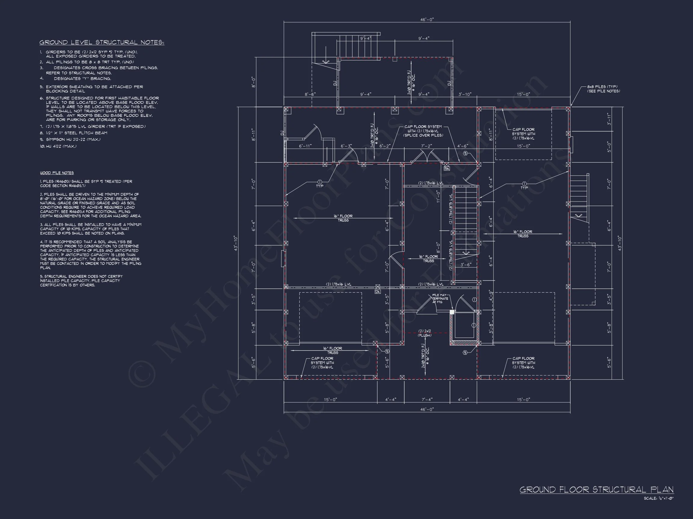 Coastal house Plan: 4-Bedroom, 3-Story Floor Plan Blueprint