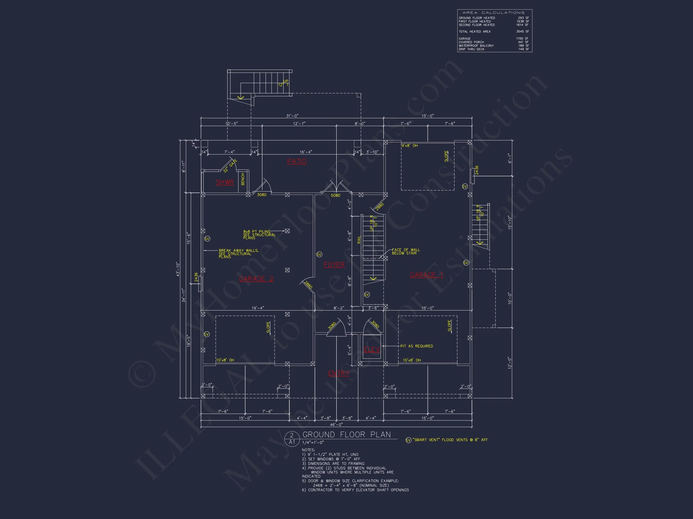 Coastal house Plan: 4-Bedroom, 3-Story Floor Plan Blueprint