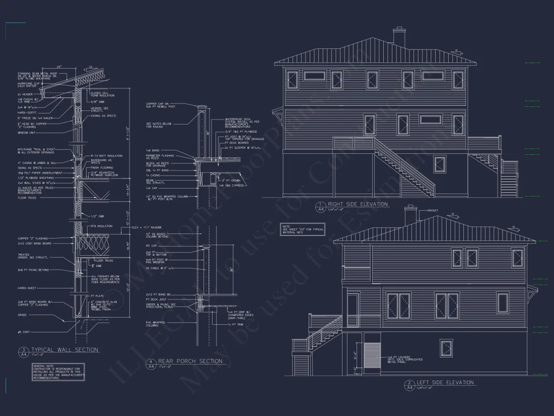 Coastal house Plan: 4-Bedroom, 3-Story Floor Plan Blueprint