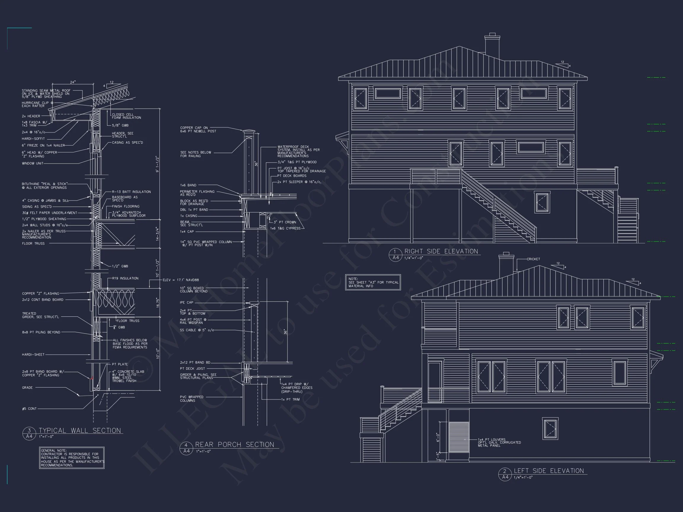 Coastal house Plan: 4-Bedroom, 3-Story Floor Plan Blueprint