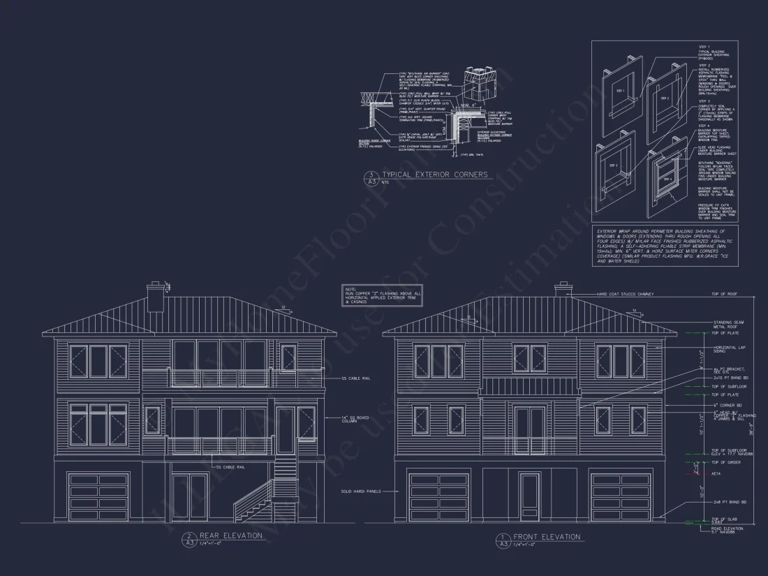 Coastal house Plan: 4-Bedroom, 3-Story Floor Plan Blueprint