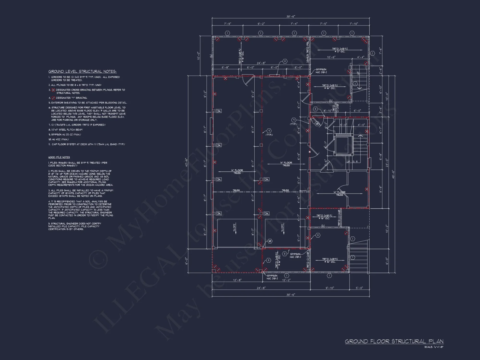 Coastal 4-Bedroom house Floor Plan: 3086 Sq Ft, 2.5 Story