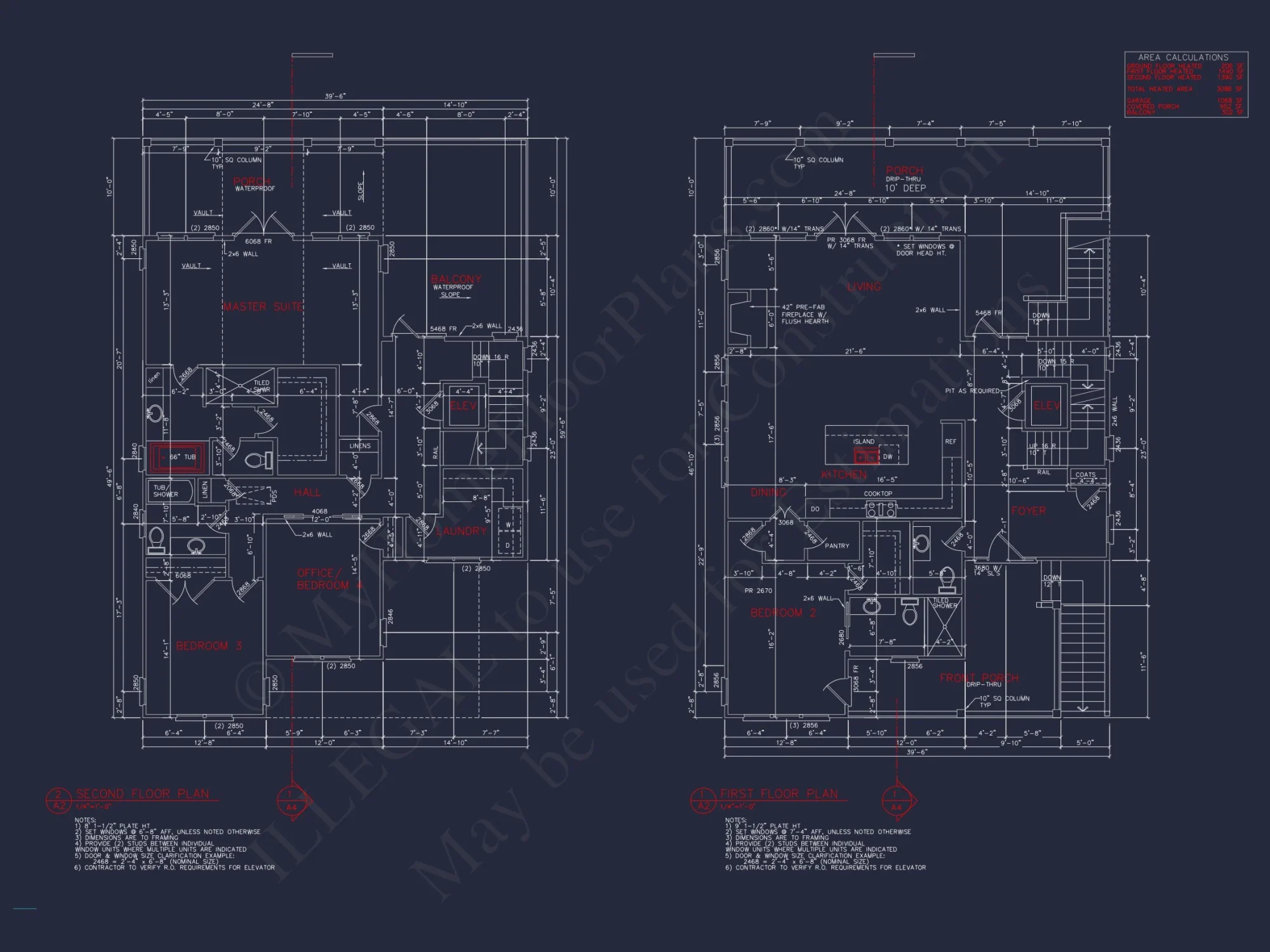 Coastal 4-Bedroom house Floor Plan: 3086 Sq Ft, 2.5 Story