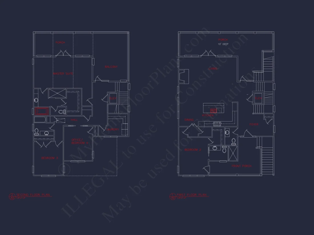 Coastal 4-Bedroom house Floor Plan: 3086 Sq Ft, 2.5 Story