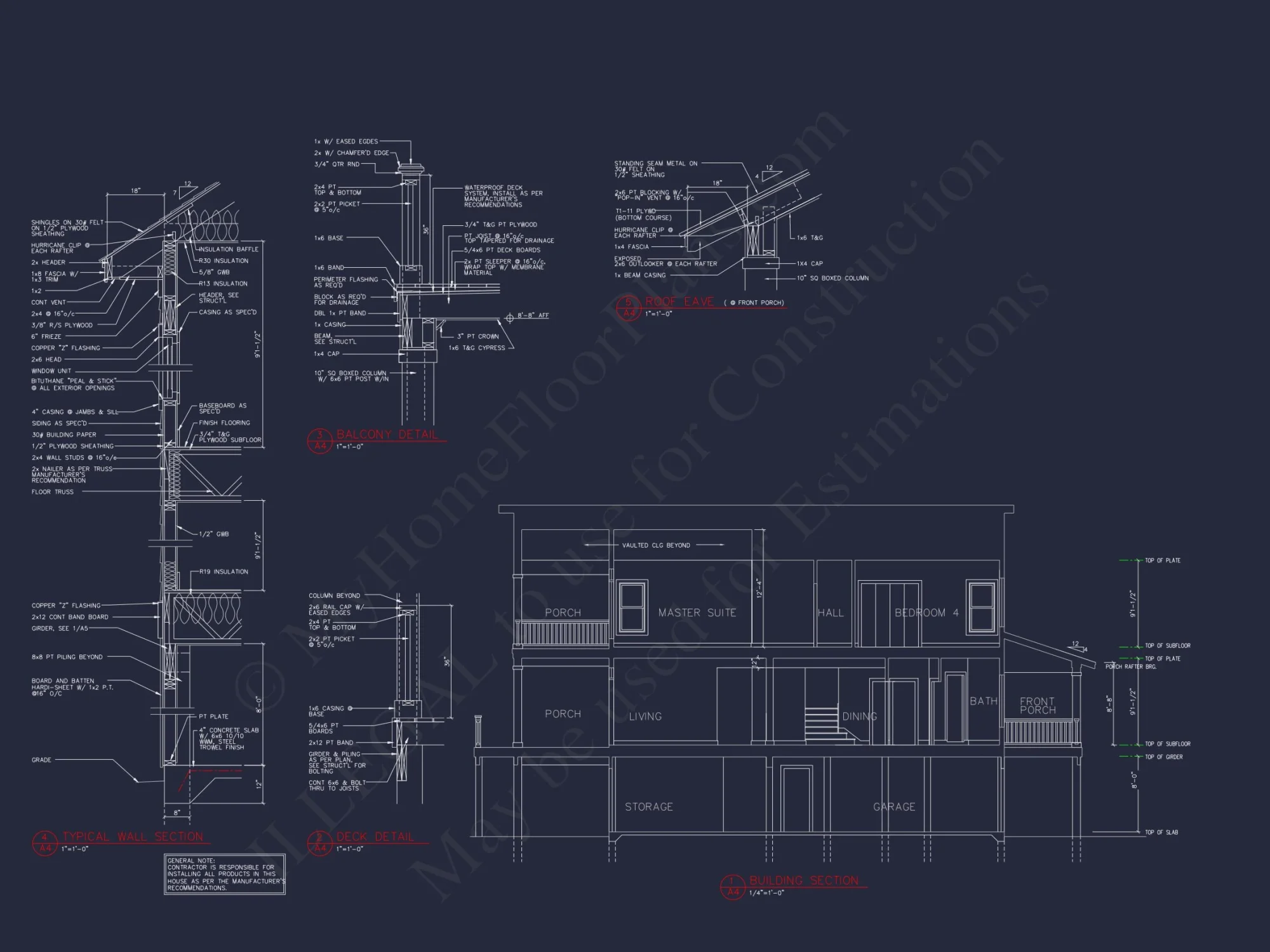 Coastal 4-Bedroom house Floor Plan: 3086 Sq Ft, 2.5 Story