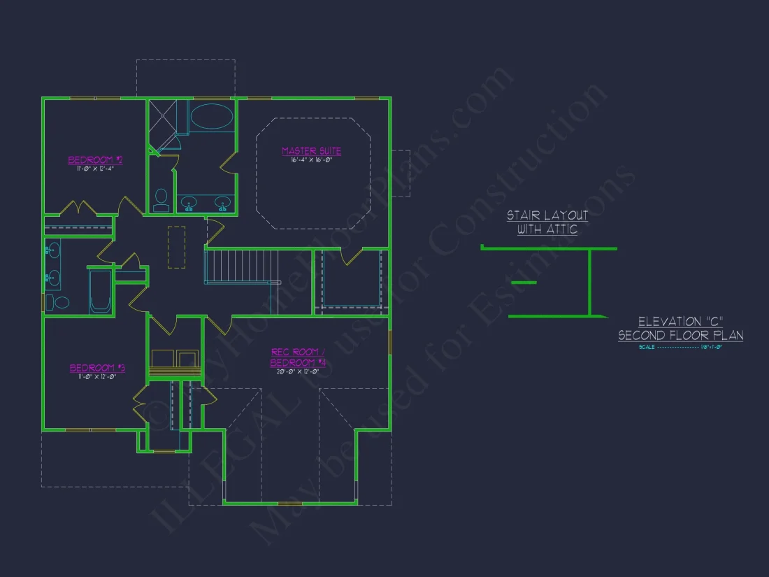 Modern Craftsman house Plan: 2-Story CAD Blueprint with Details