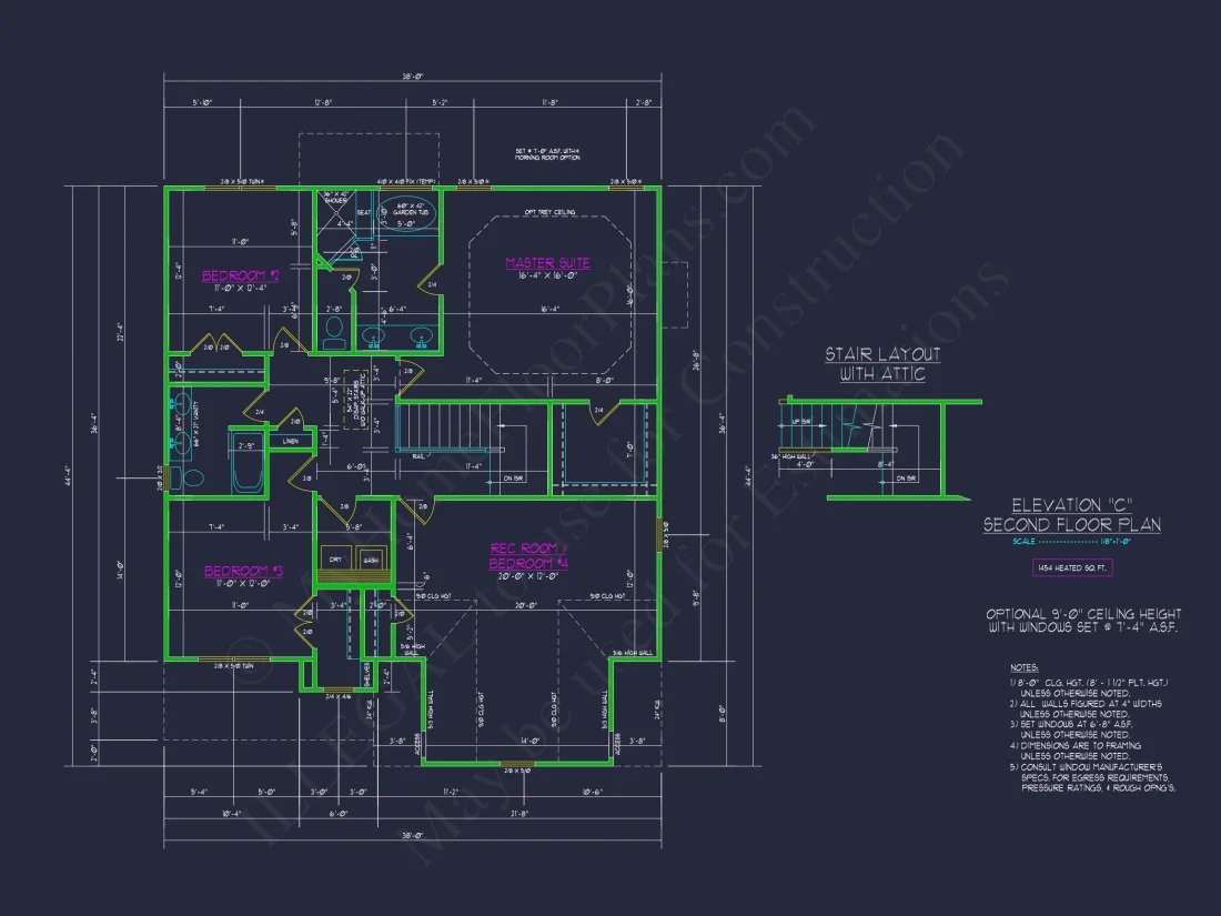 Modern Craftsman house Plan: 2-Story CAD Blueprint with Details