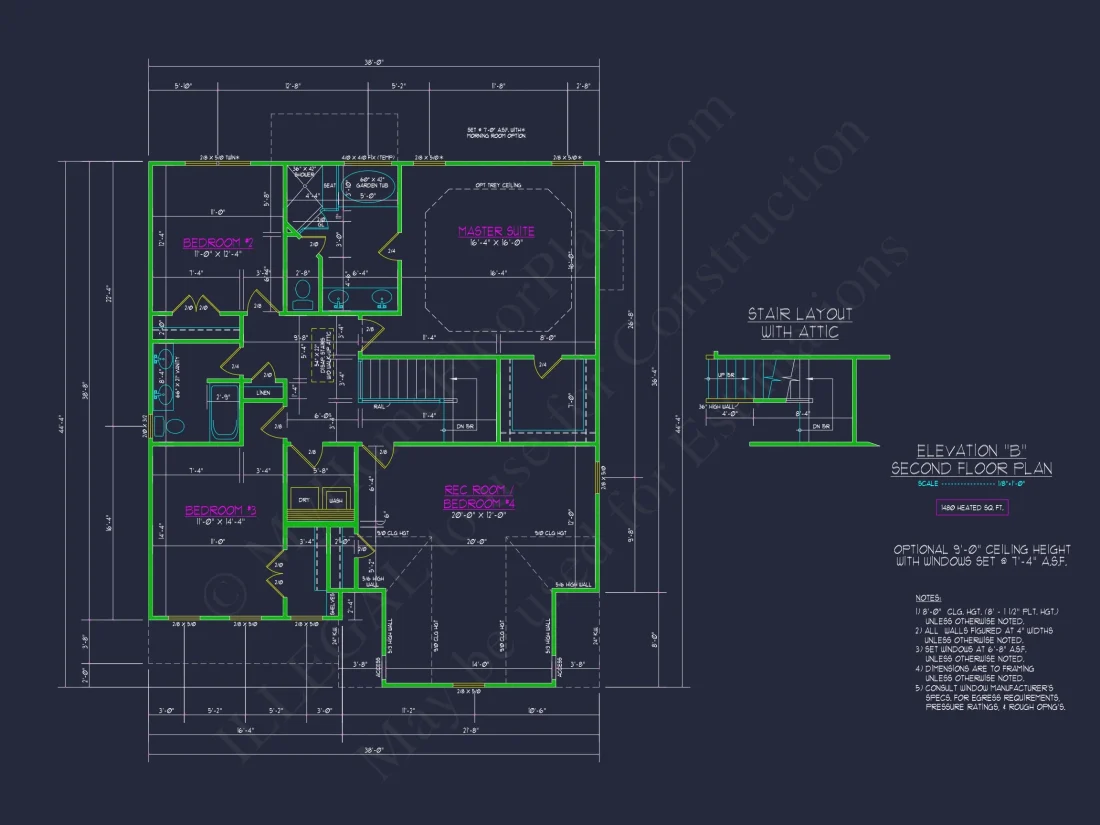 Modern Craftsman house Plan: 2-Story CAD Blueprint with Details