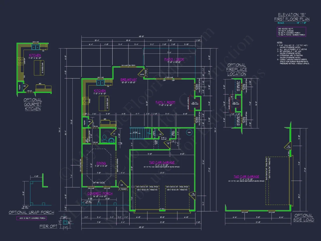Modern Craftsman house Plan: 2-Story CAD Blueprint with Details