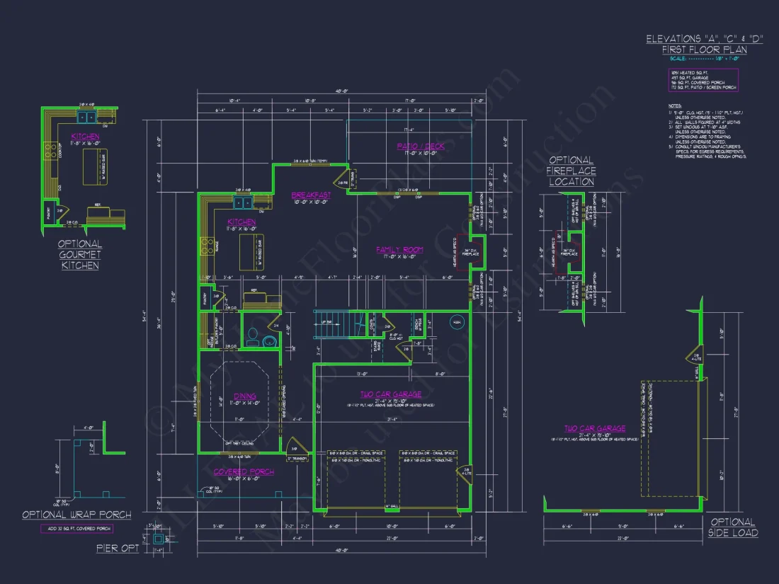 Modern Craftsman house Plan: 2-Story CAD Blueprint with Details