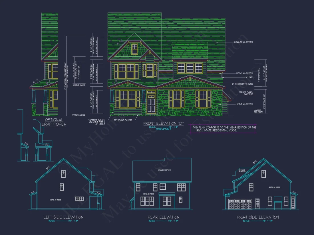 Modern Craftsman house Plan: 2-Story CAD Blueprint with Details