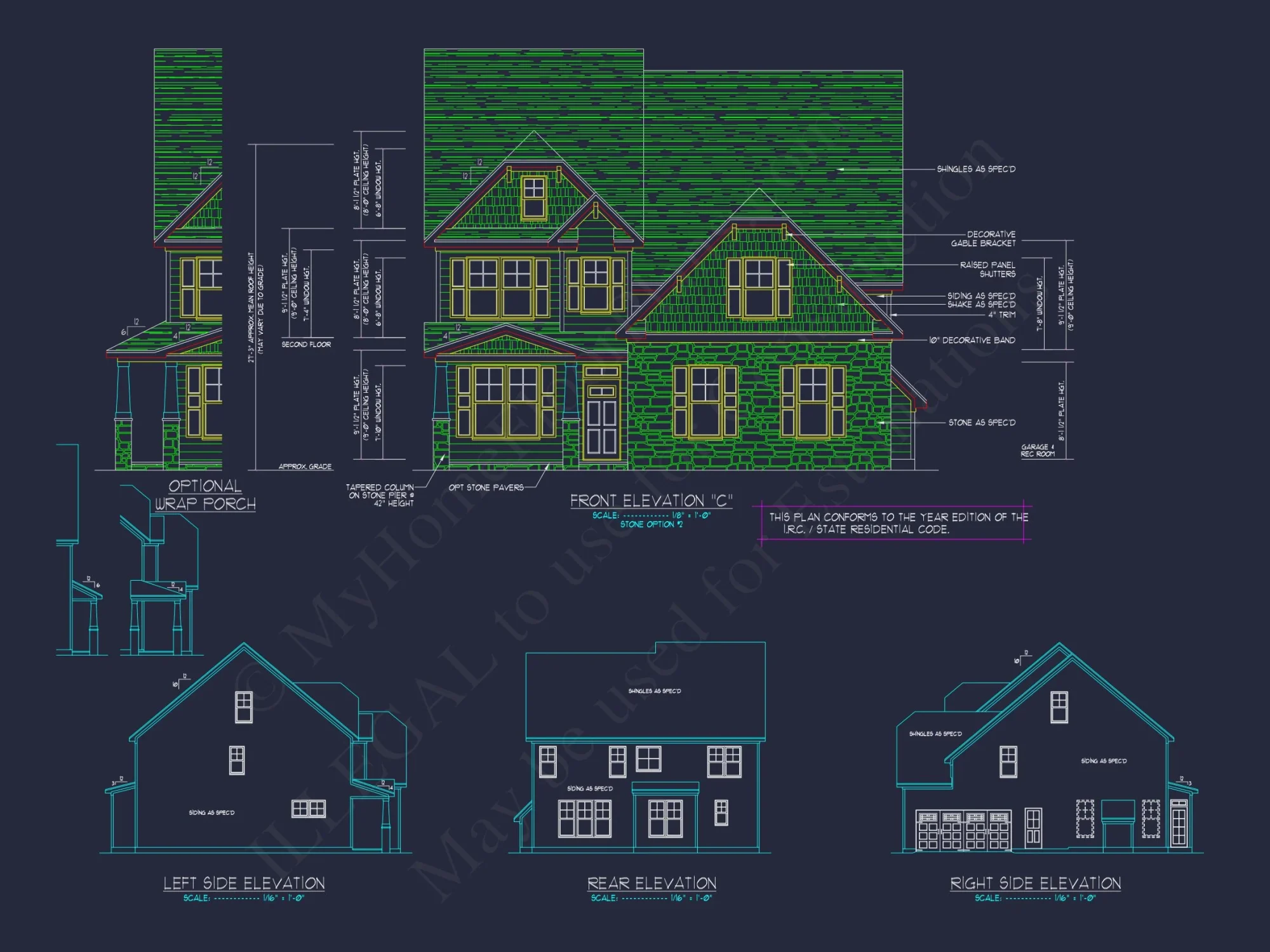 Modern Craftsman house Plan: 2-Story CAD Blueprint with Details