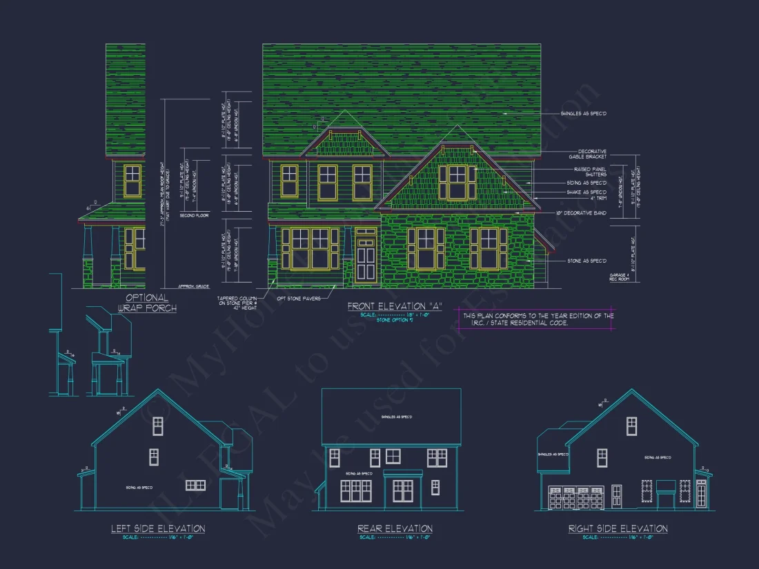 Modern Craftsman house Plan: 2-Story CAD Blueprint with Details