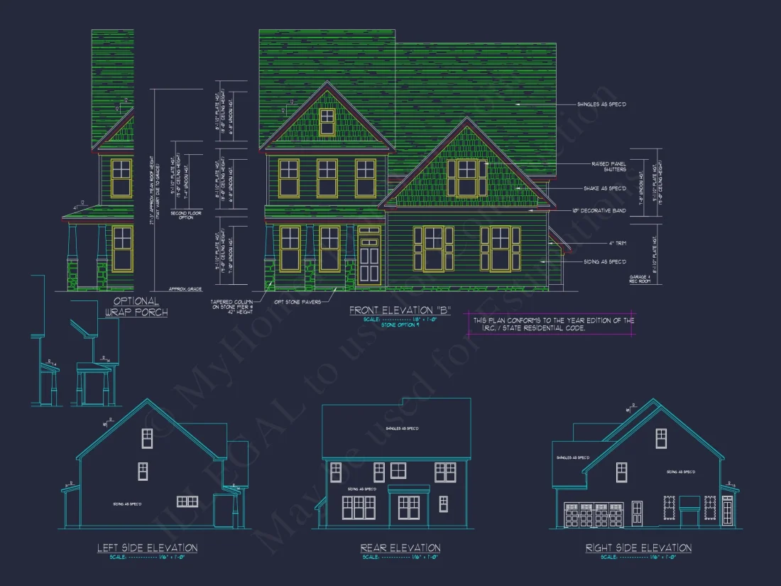 Modern Craftsman house Plan: 2-Story CAD Blueprint with Details