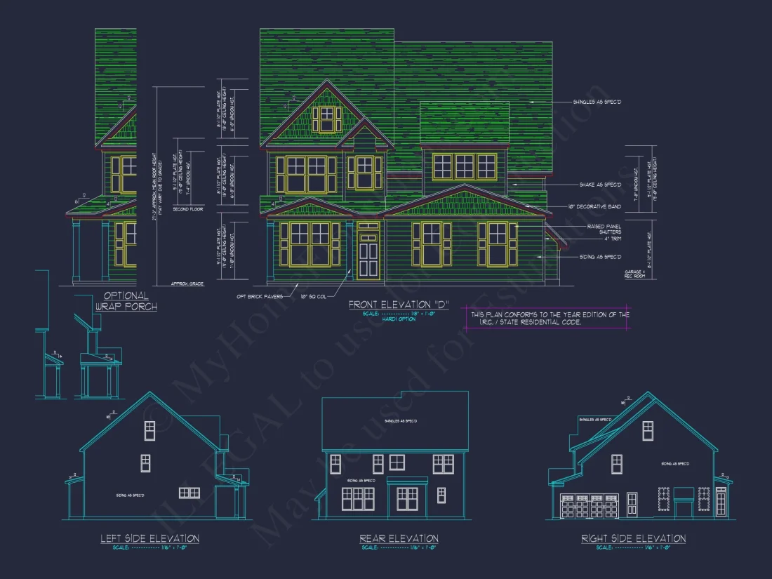 Modern Craftsman house Plan: 2-Story CAD Blueprint with Details