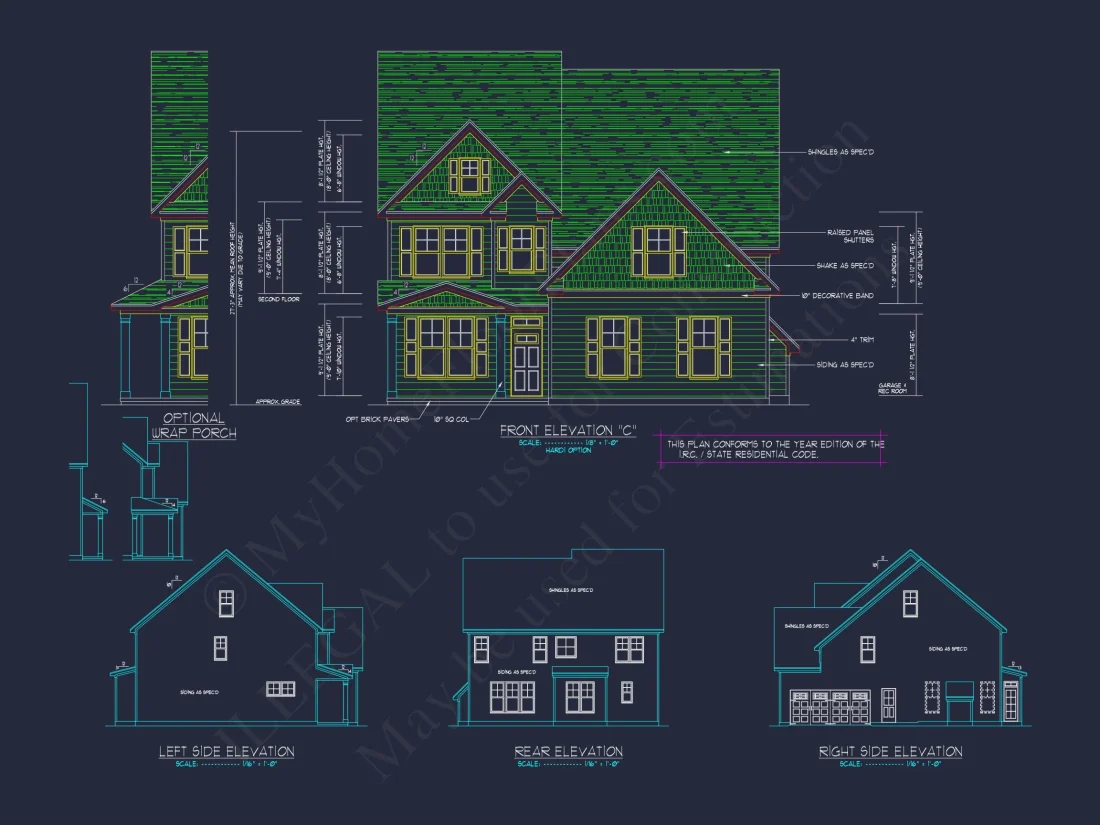 Modern Craftsman house Plan: 2-Story CAD Blueprint with Details