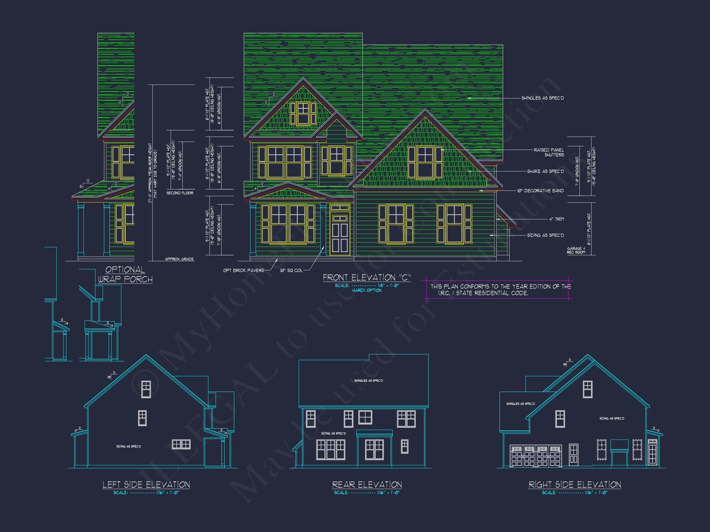 Modern Craftsman house Plan: 2-Story CAD Blueprint with Details