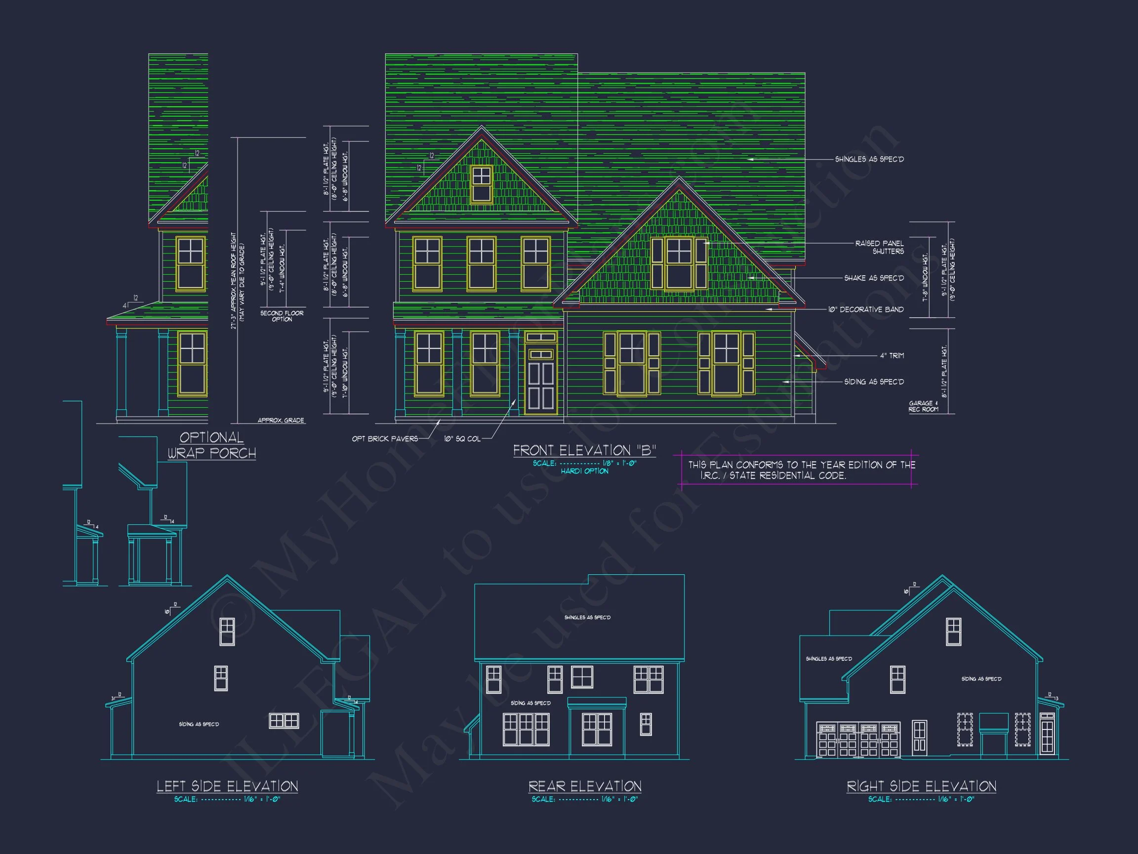 Modern Craftsman house Plan: 2-Story CAD Blueprint with Details