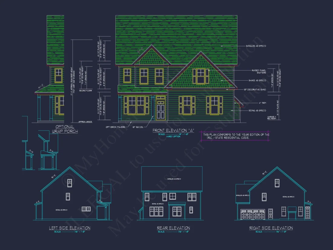 Modern Craftsman house Plan: 2-Story CAD Blueprint with Details