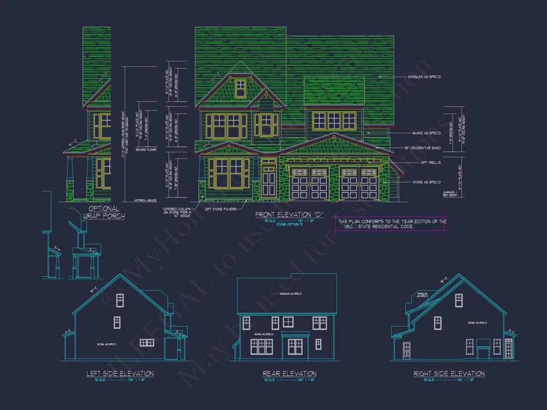 Modern Craftsman house Plan: 2-Story CAD Blueprint with Details