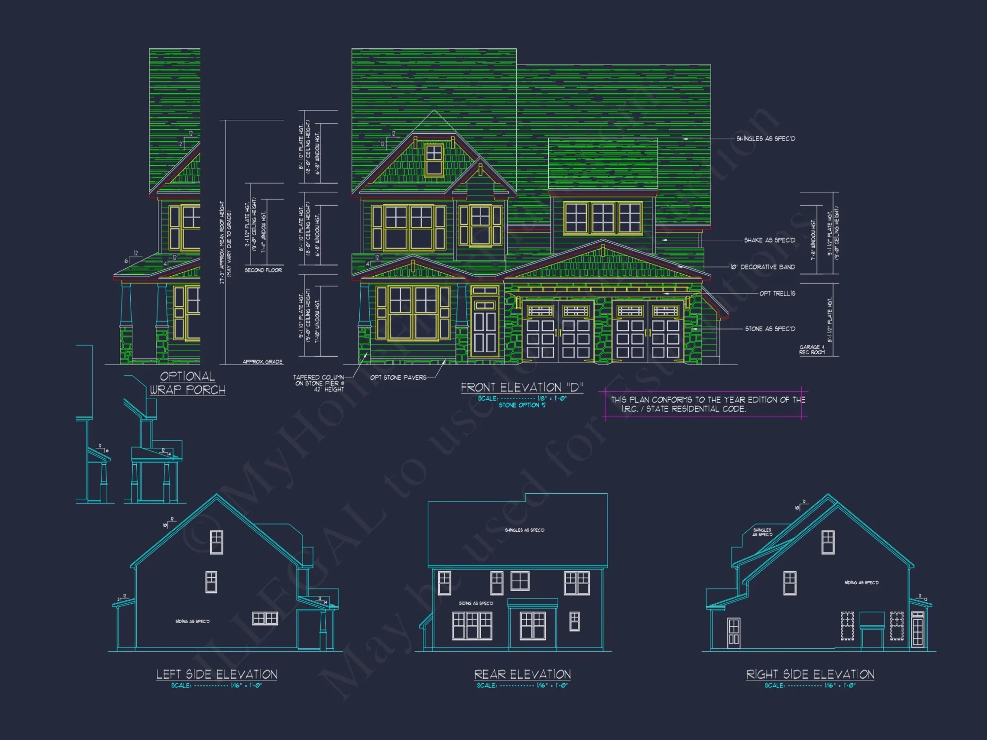 Modern Craftsman house Plan: 2-Story CAD Blueprint with Details