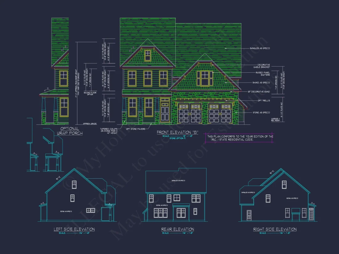 Modern Craftsman house Plan: 2-Story CAD Blueprint with Details