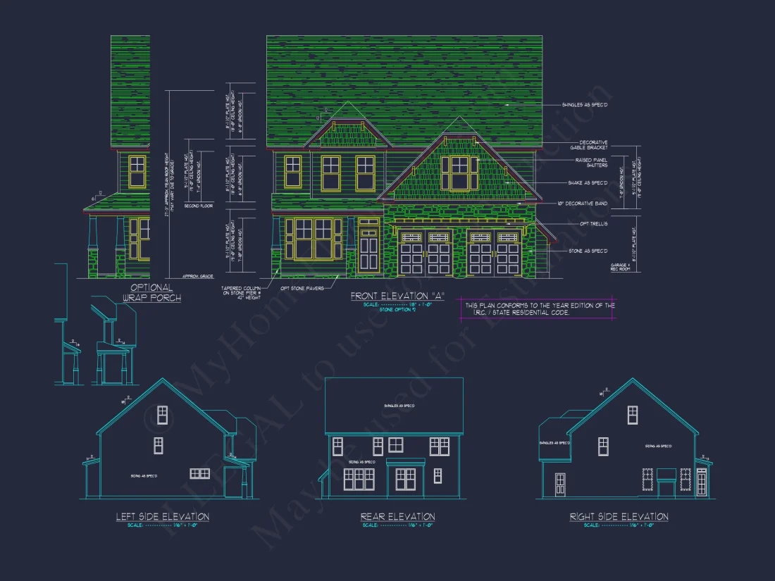 Modern Craftsman house Plan: 2-Story CAD Blueprint with Details
