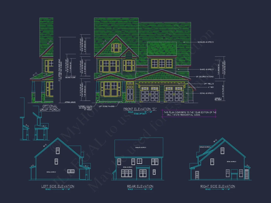 Modern Craftsman house Plan: 2-Story CAD Blueprint with Details