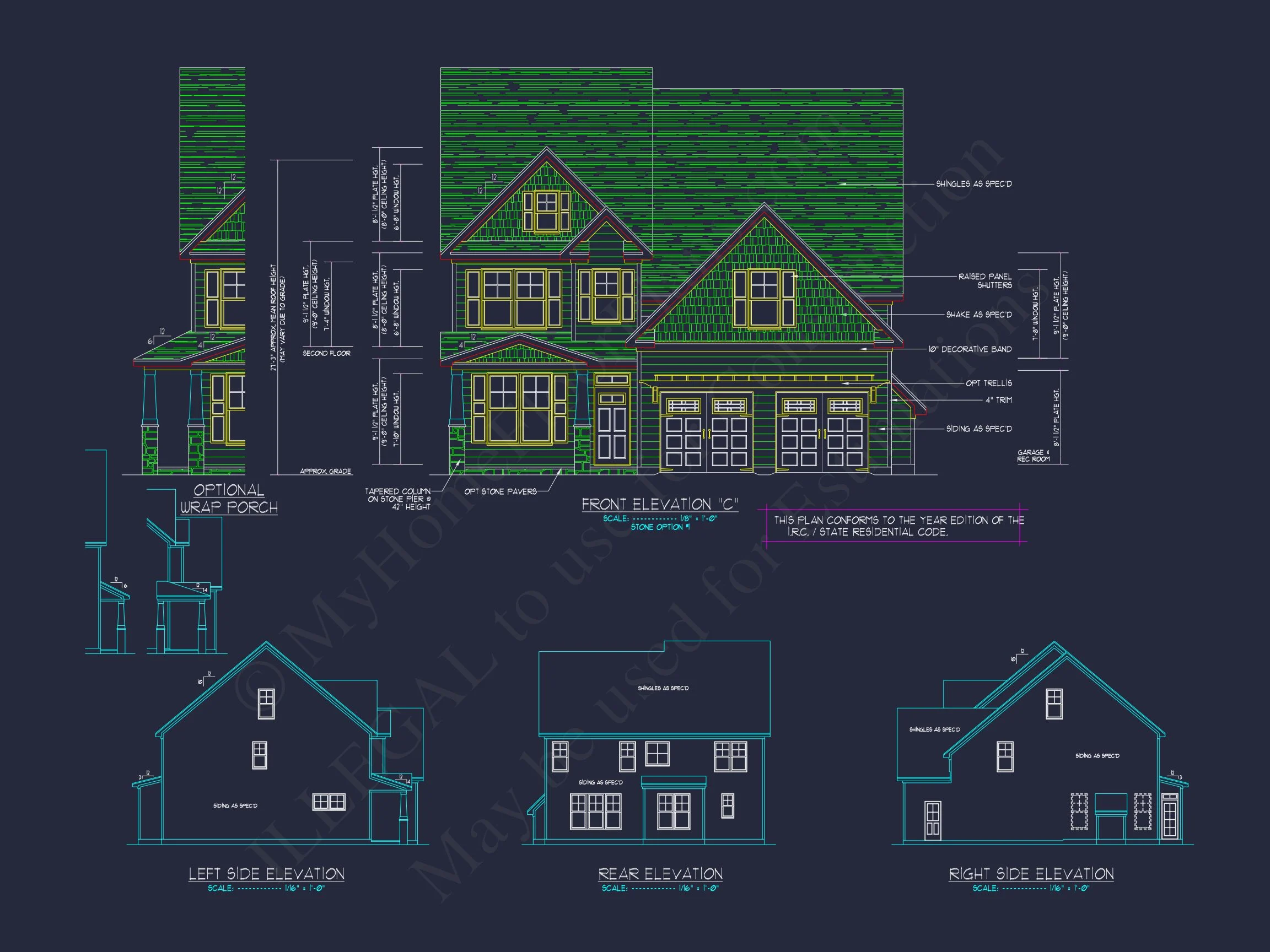 Modern Craftsman house Plan: 2-Story CAD Blueprint with Details