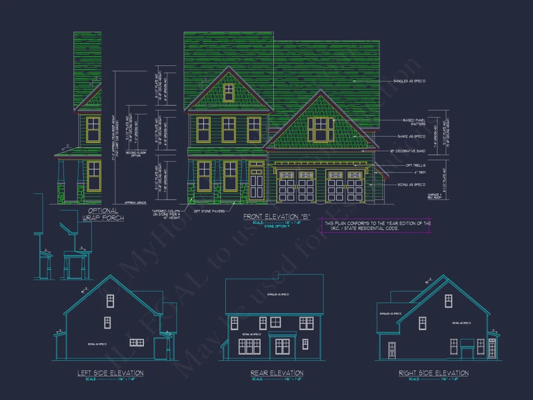 Modern Craftsman house Plan: 2-Story CAD Blueprint with Details