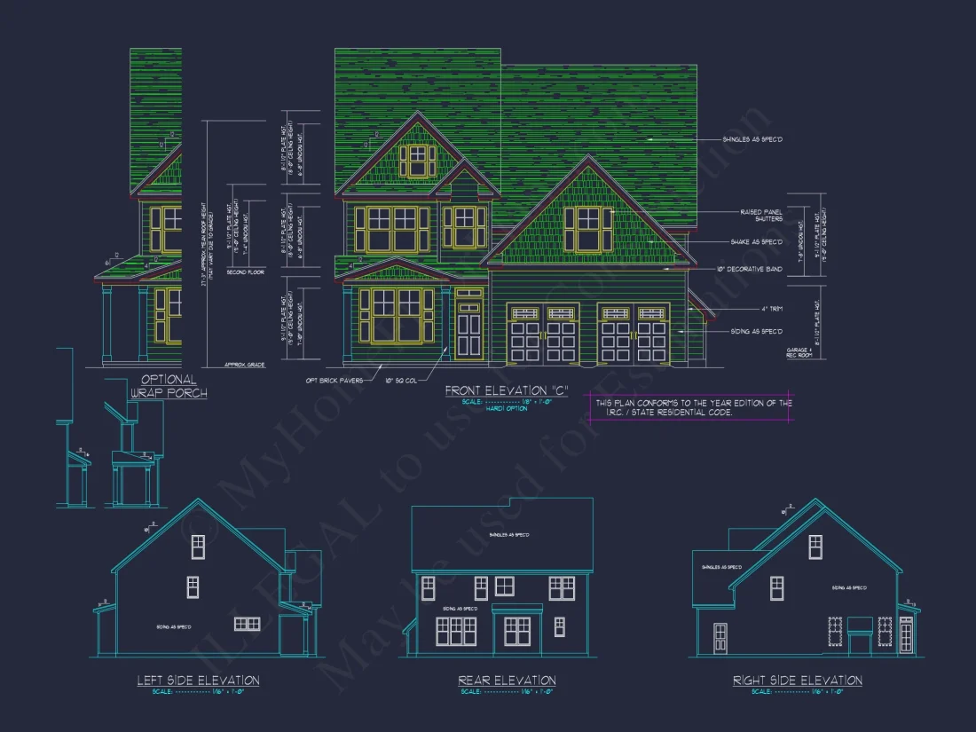 Modern Craftsman house Plan: 2-Story CAD Blueprint with Details