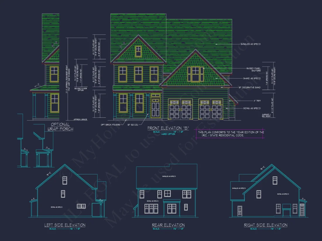 Modern Craftsman house Plan: 2-Story CAD Blueprint with Details