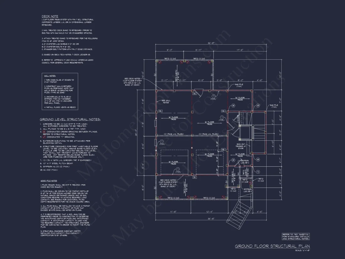 3-Story Beach House: 3-Bed, 3-Bath, CAD Blueprint, 36'x28'