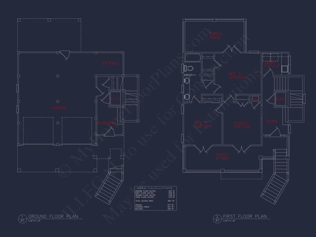 3-Story Beach House: 3-Bed, 3-Bath, CAD Blueprint, 36'x28'