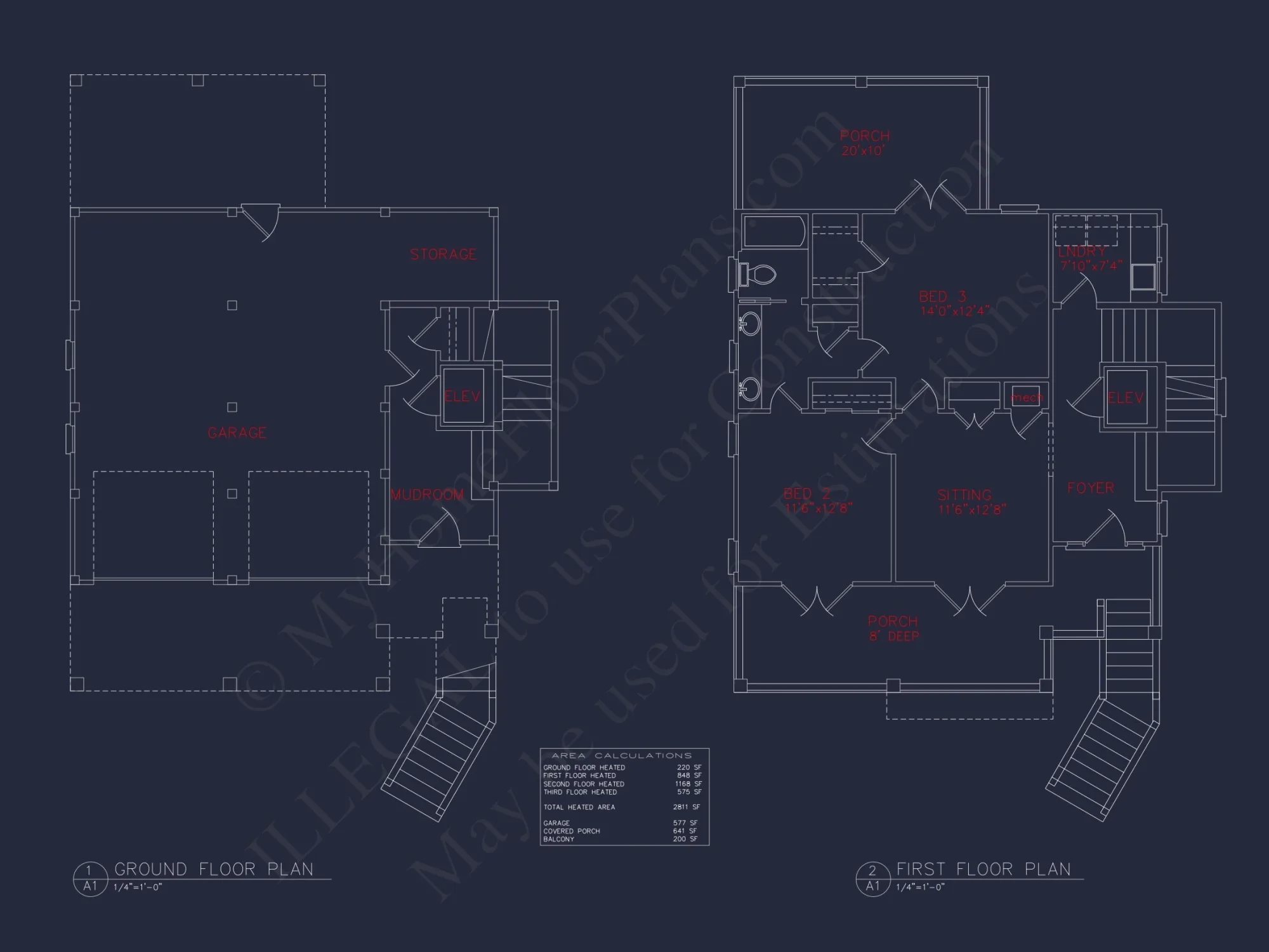 3-Story Beach House: 3-Bed, 3-Bath, CAD Blueprint, 36'x28'