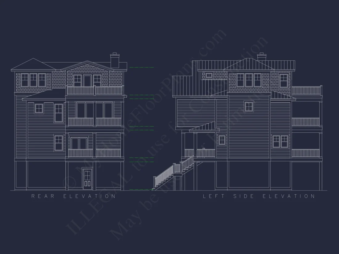 3-Story Beach House: 3-Bed, 3-Bath, CAD Blueprint, 36'x28'