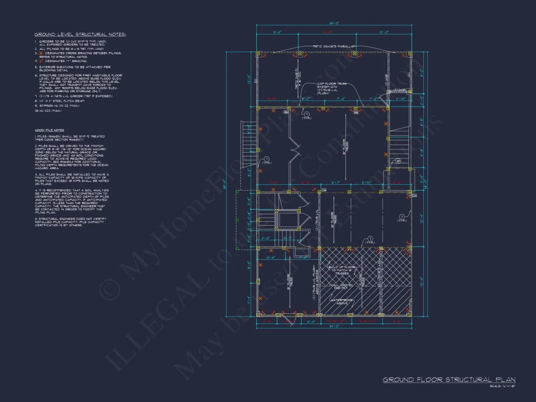 Coastal 3-Story 4 BR Beach house Floor Plan & Blueprint Designs