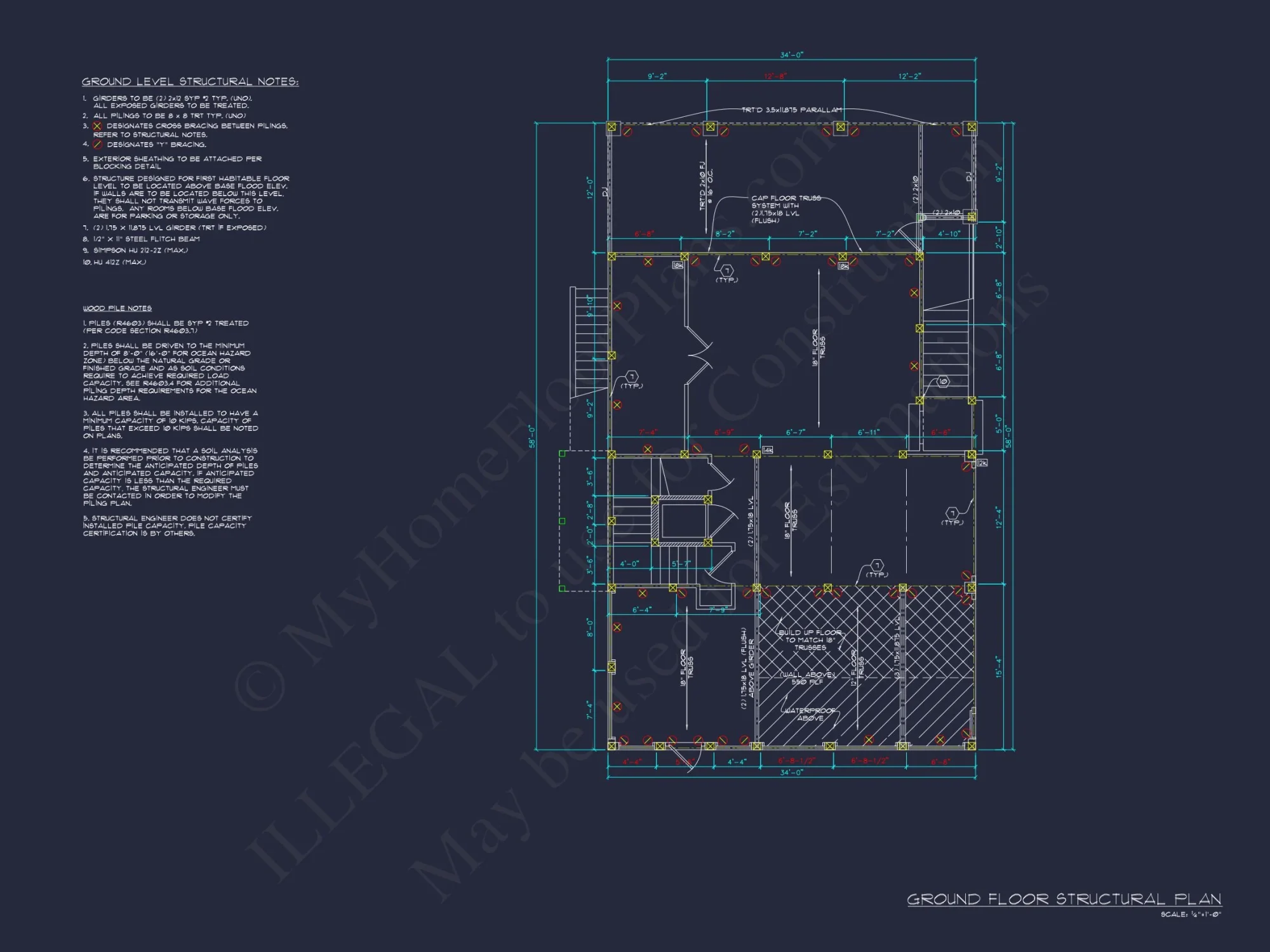 Coastal 3-Story 4 BR Beach house Floor Plan & Blueprint Designs